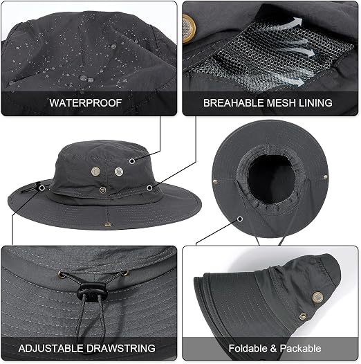 Wide-brimmed Boonie hat with side snaps _ قبعة بوني بحافة عريضة وأزرار تثبيت جانبية ورباط ذقن قابل للتعديل