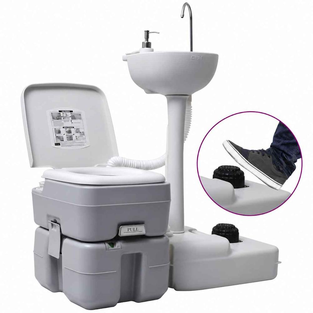 طقم حمام متنقل (كرسي تواليت + حوض) – Portable Camping Bathroom Set (Toilet and Sink Combo