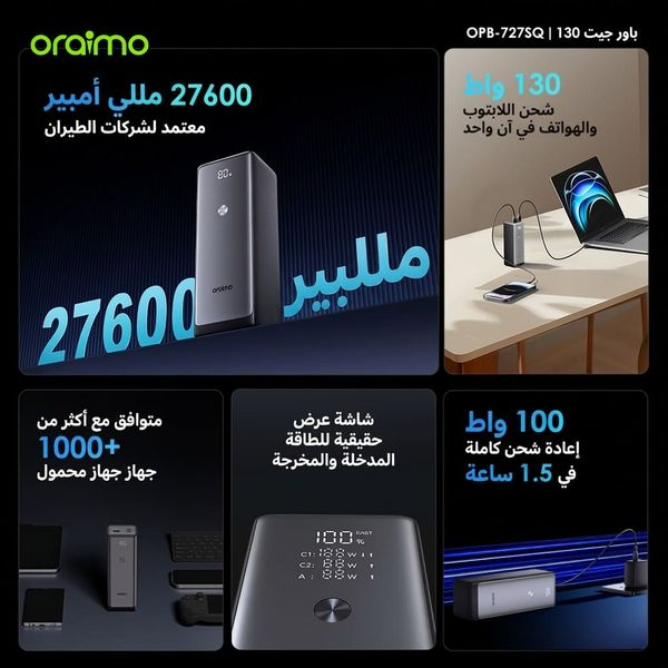 oraimo PowerJet 130 باور بانك 27600 مللي أمبير 130 واط