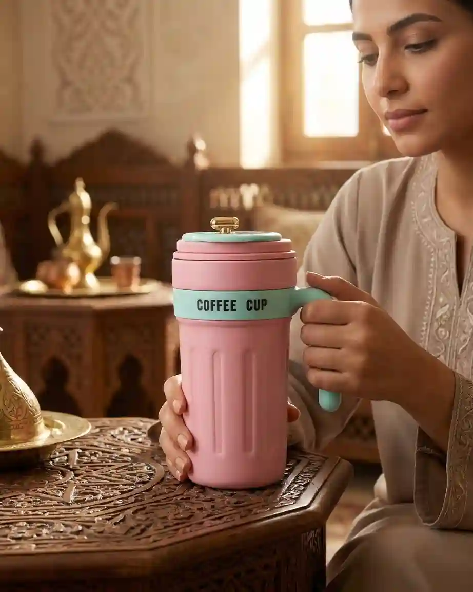 مج حراري ديجيتال بمقبض 650 مل شاشة حرارة - وردي ومينت