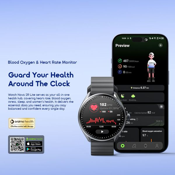 oraimo Watch Nova 2R Lite ساعة ذكية بشاشة AMOLED مقاس 1.43 بوصة وبطارية تدوم 30 يوماً