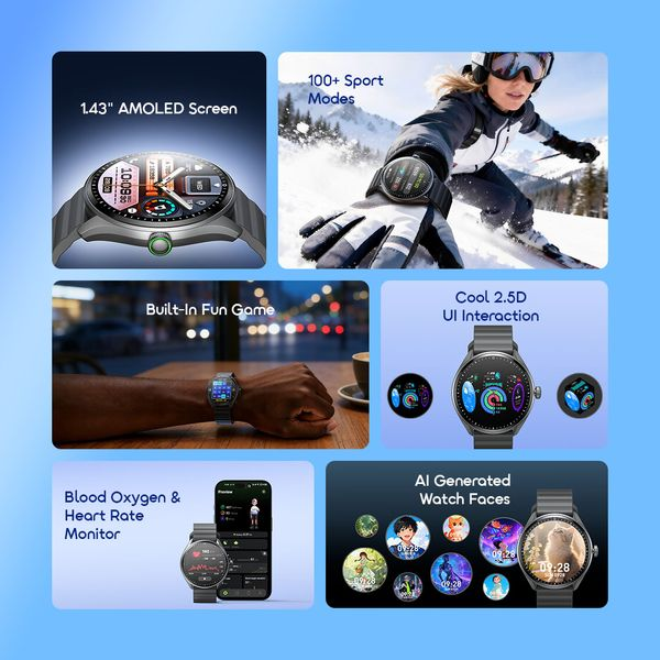 oraimo Watch Nova 2R Lite ساعة ذكية بشاشة AMOLED مقاس 1.43 بوصة وبطارية تدوم 30 يوماً