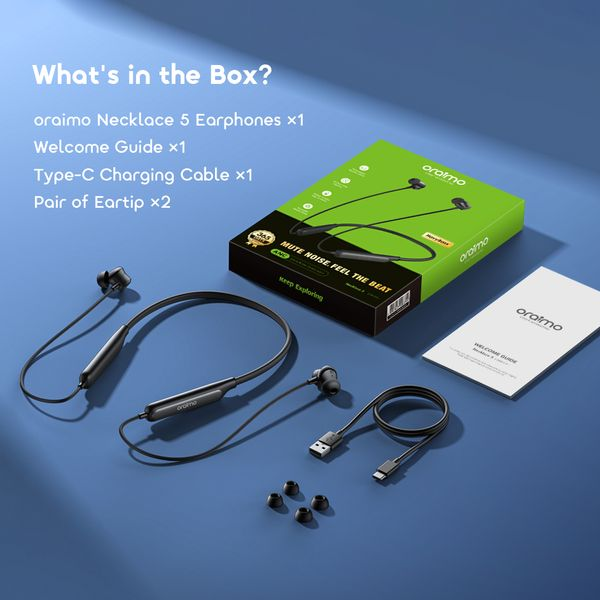 oraimo Necklace 5 سماعات أذن بخاصية إلغاء الضوضاء 30 ديسيبل وخاصية الاهتزاز أثناء المكالمات
