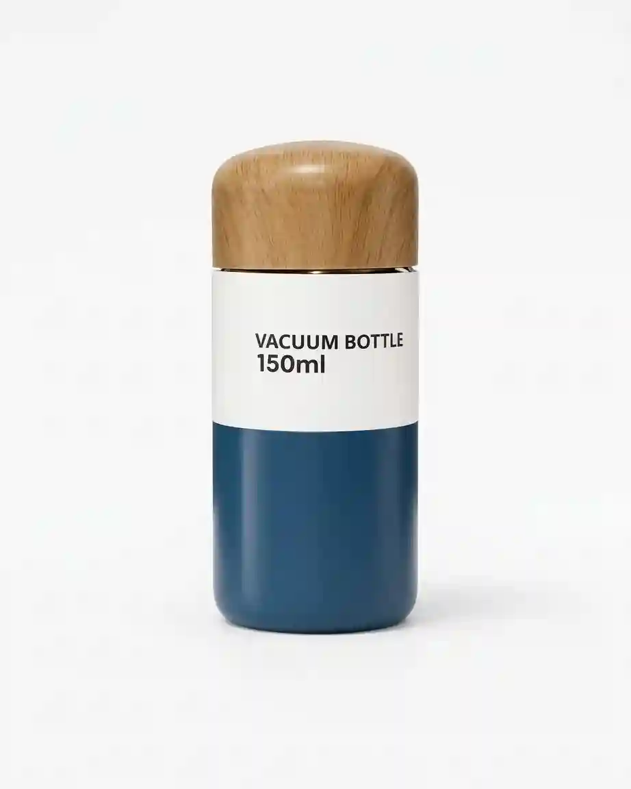 مج قهوة حراري 150 مل أزرق بترولي بغطاء خشبي
