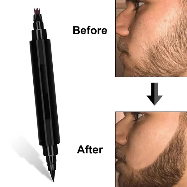 قلم تحديد وتعبئة فراغات اللحية Beard Pencil Filler مع فرشاة توزيع - أسود مقاوم للماء والعرق