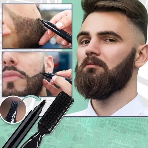 قلم تحديد وتعبئة فراغات اللحية Beard Pencil Filler مع فرشاة توزيع - أسود مقاوم للماء والعرق