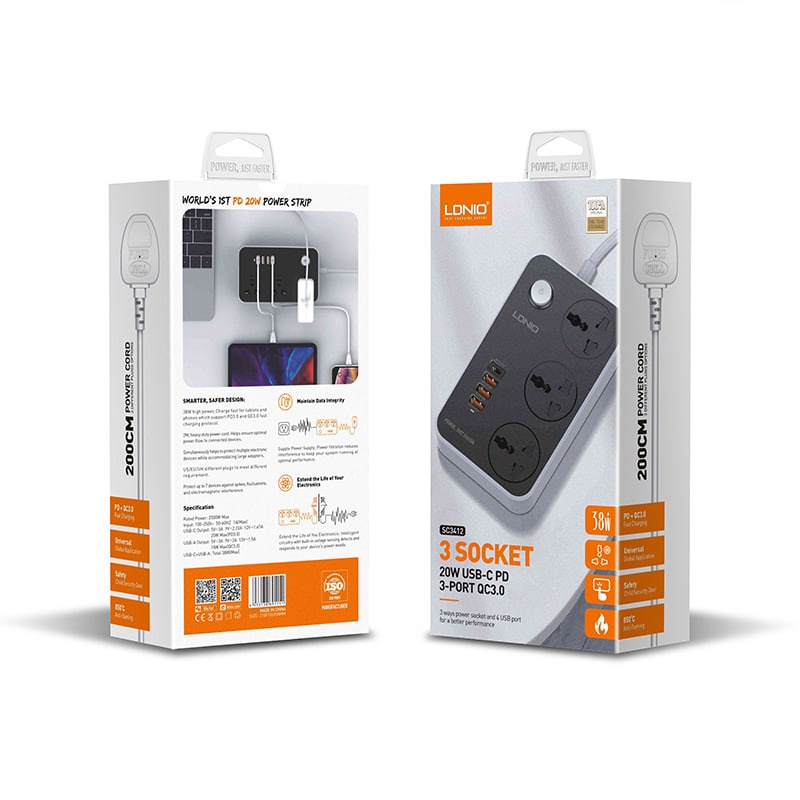 لادنيو باور سوكيت (2500وات) (2000مليميتر)  - (2000mm)- LDNIO POWER SOCKET (2500W) -SC3412
