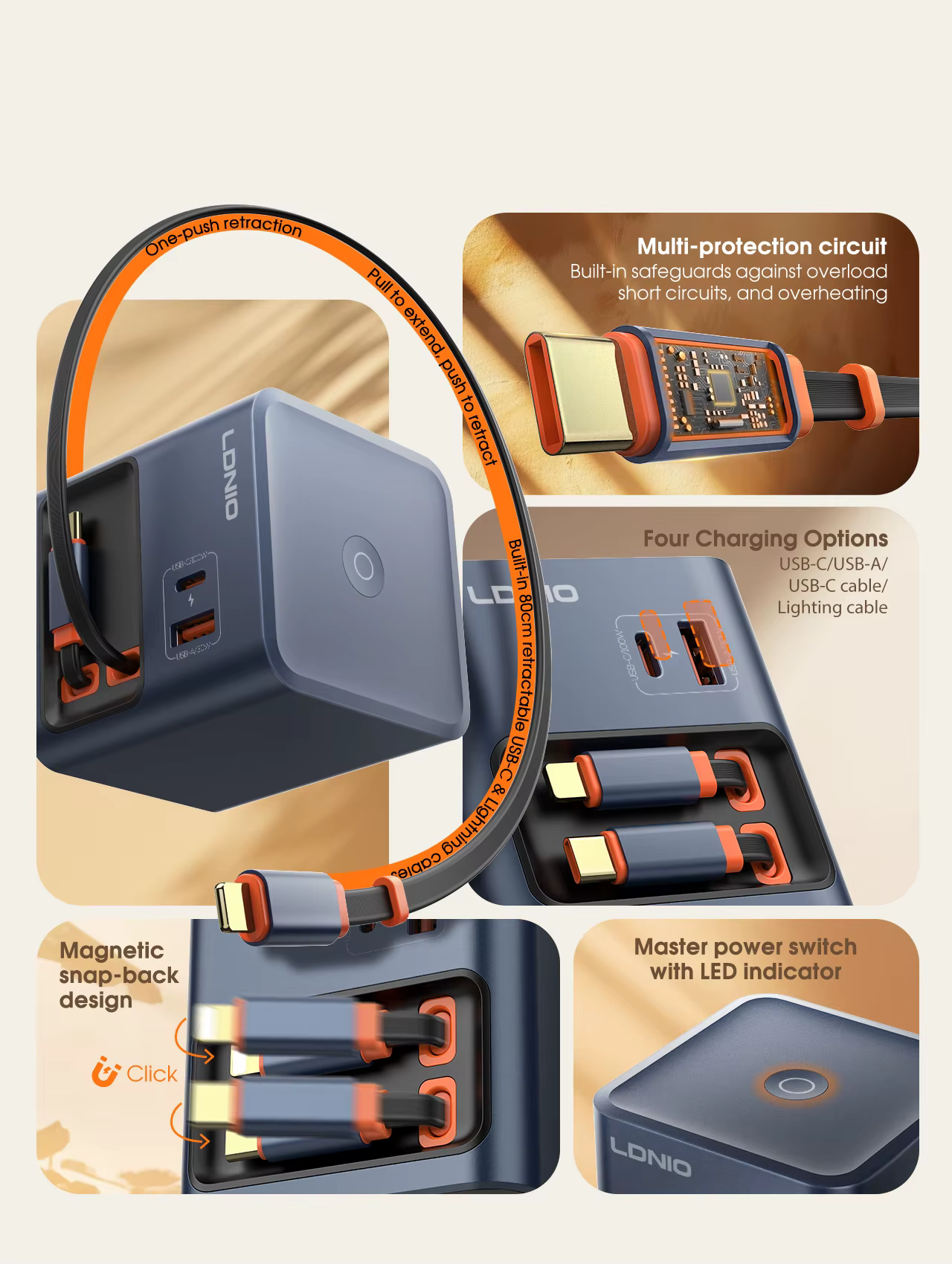 شاحن لادنيو Q16 جان فائق السرعة بقوة 100 وات- LDNIO Q16 GAN SUPER FAST CHARGER 100W