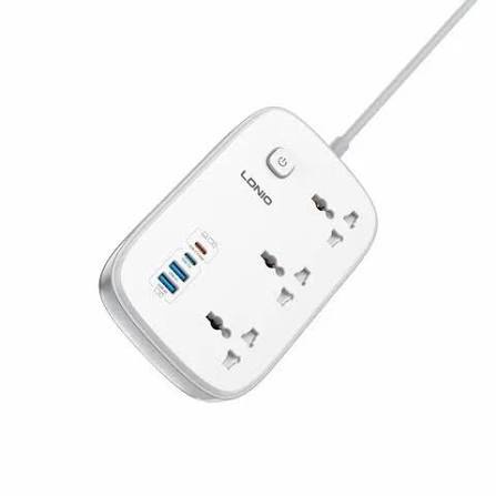 مشترك كهرباء  لادنيو SC6 بقدرة 3250 وات مع 3 مخارج و4 منافذ USB بسلك 2 متر- LDNIO POWER SOCET SC6 3250W 2MM