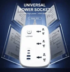 مشترك كهرباء  لادنيو SC6 بقدرة 3250 وات مع 3 مخارج و4 منافذ USB بسلك 2 متر- LDNIO POWER SOCET SC6 3250W 2MM