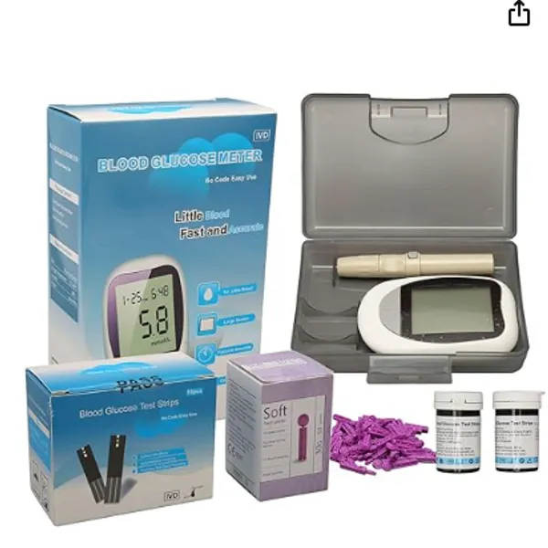 جهاز قياس السكر في الدم Blood Glucose Meter - طقم فحص ومتابعة مستوى الجلوكوز المنزلي مع شرائط ووخز