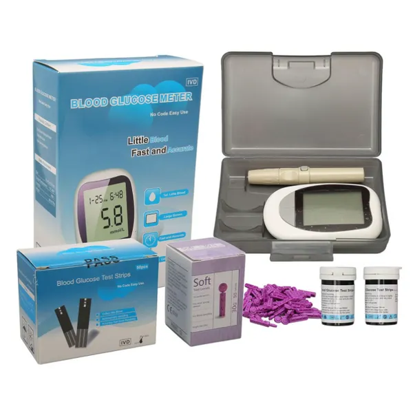 جهاز قياس السكر في الدم Blood Glucose Meter - طقم فحص ومتابعة مستوى الجلوكوز المنزلي مع شرائط ووخز
