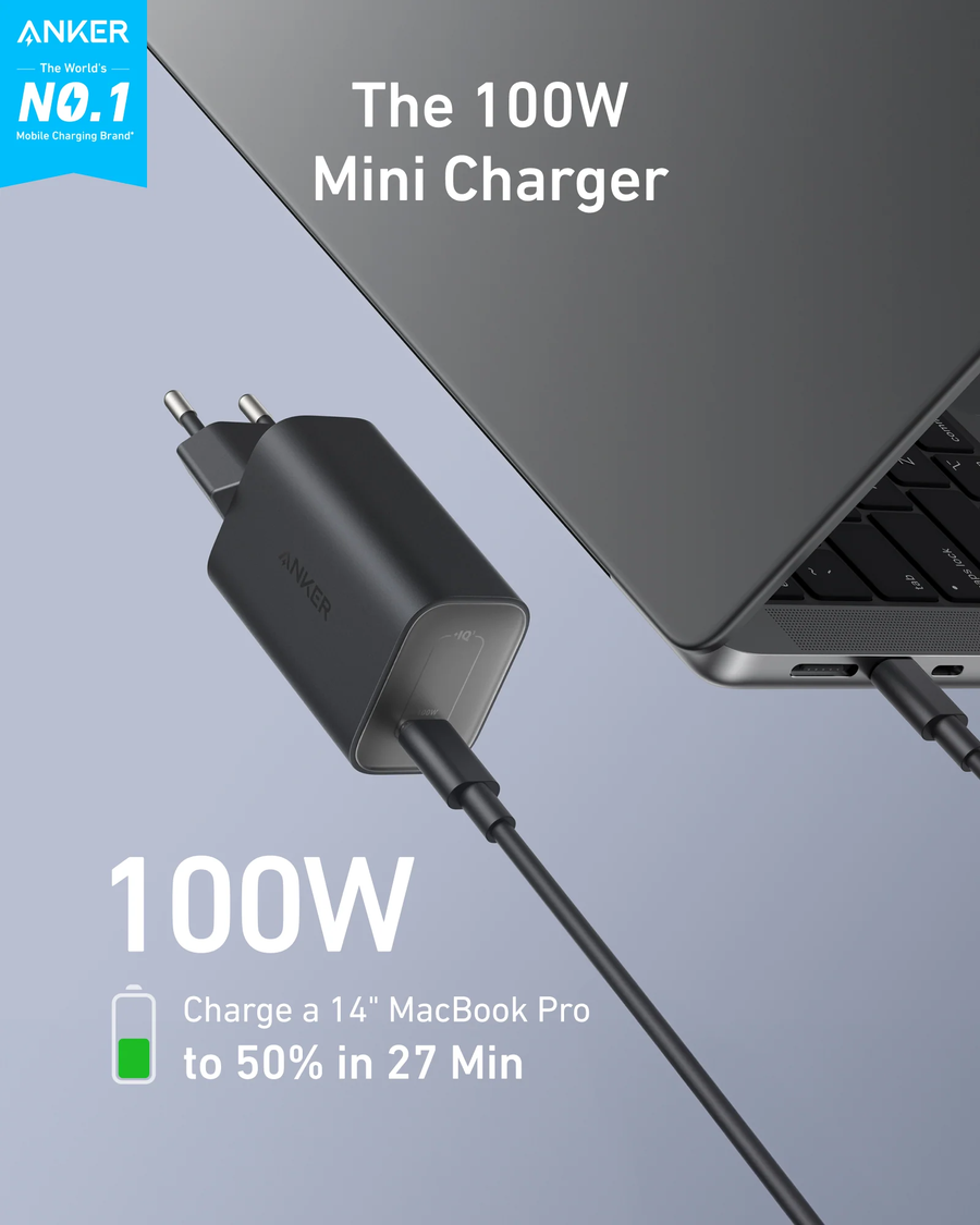 شاحن أنكر نانو بقدرة 100 واط مع كابل USB-C 