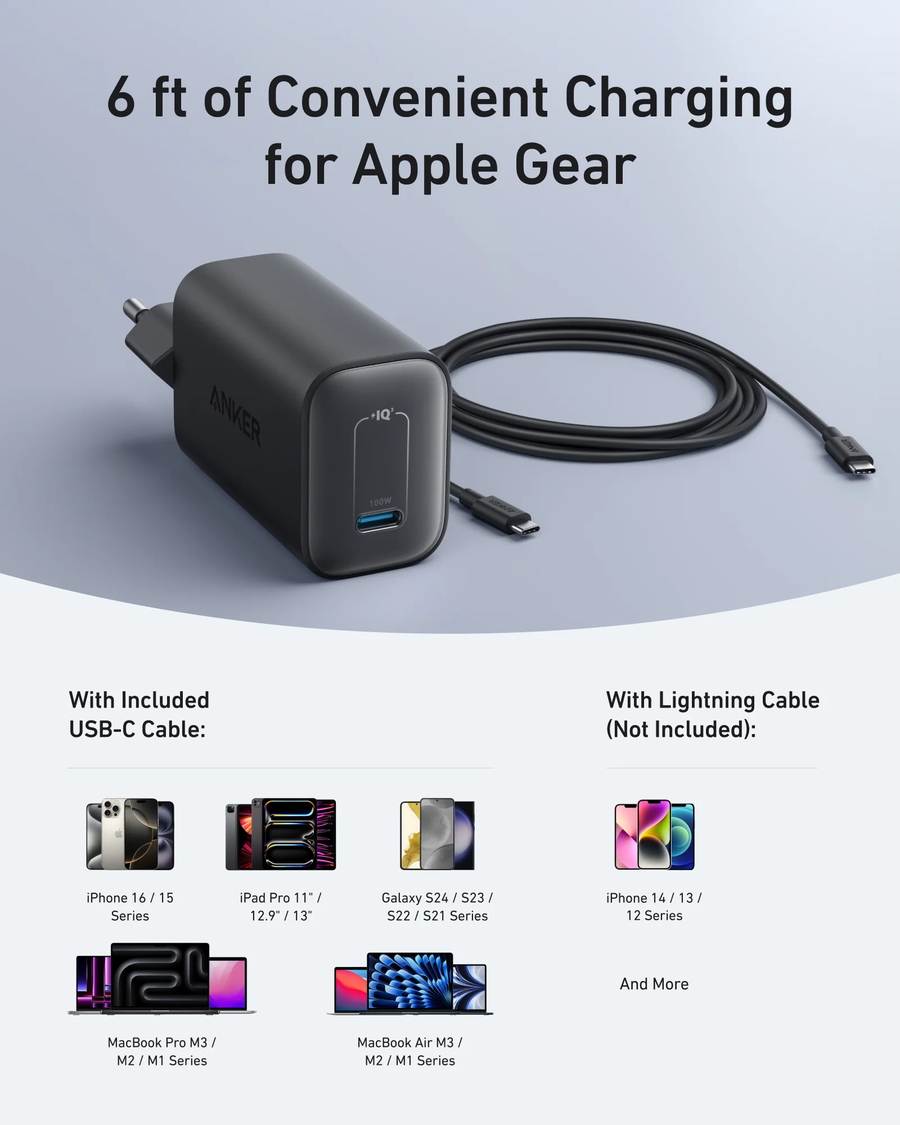 شاحن أنكر نانو بقدرة 100 واط مع كابل USB-C 