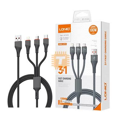 كابل شحن ونقل بيانات سريع 3 في 1 من لادنيو - LDNIO DATA CABLE LC96U 3*1