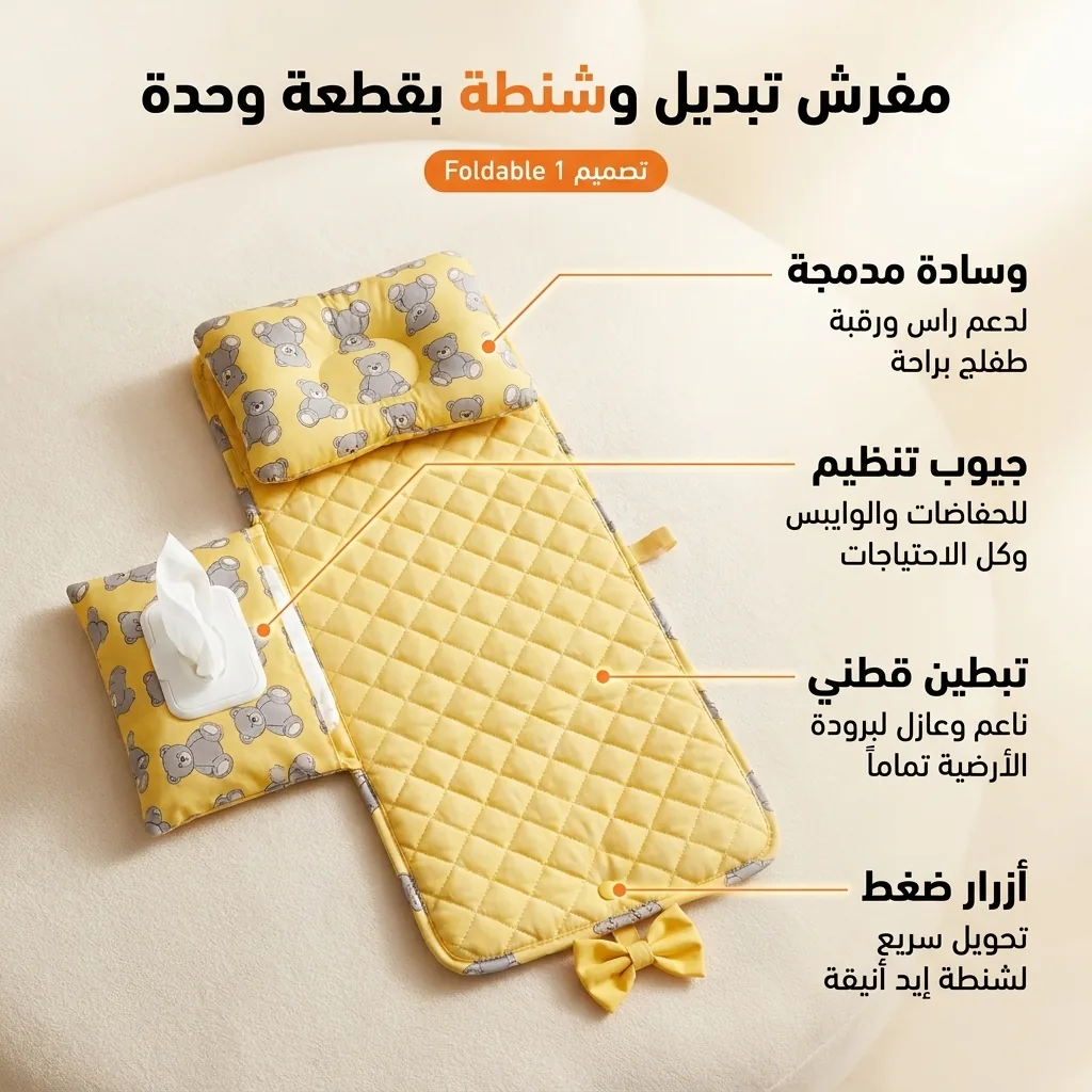 مفرش تبديل وشنطة بقطعة وحدة