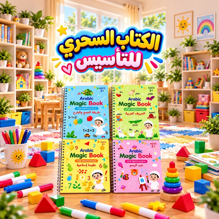 الكتاب السحري التعليمي التفاعلي للأطفال 4 كتب (عربي - حساب - عبقرية الارقام - حب الرسم )