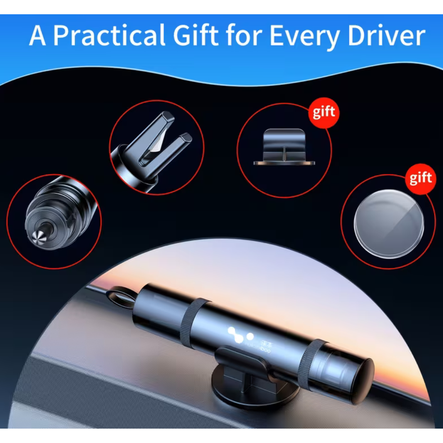 2-in-1 Car Emergency Escape Tool, Black Safety Hammer with Tempered Side-Window Glass Breaker and Hidden Seat Belt Cutter, Compact Portable Vehicle Safety Tool, Universal Fit
