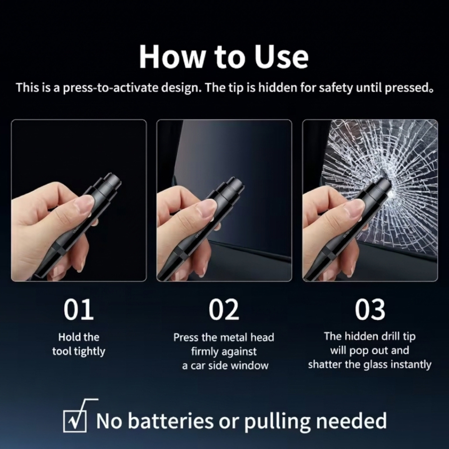 2-in-1 Car Emergency Escape Tool, Black Safety Hammer with Tempered Side-Window Glass Breaker and Hidden Seat Belt Cutter, Compact Portable Vehicle Safety Tool, Universal Fit