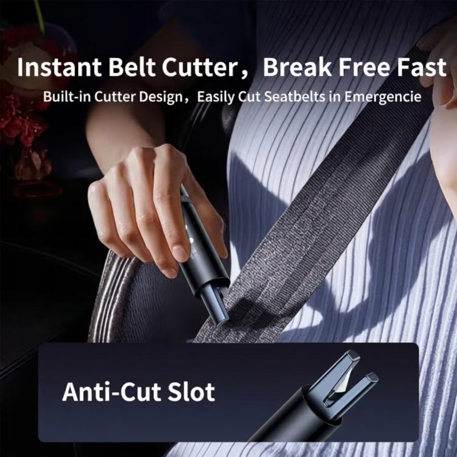 2-in-1 Car Emergency Escape Tool, Black Safety Hammer with Tempered Side-Window Glass Breaker and Hidden Seat Belt Cutter, Compact Portable Vehicle Safety Tool, Universal Fit