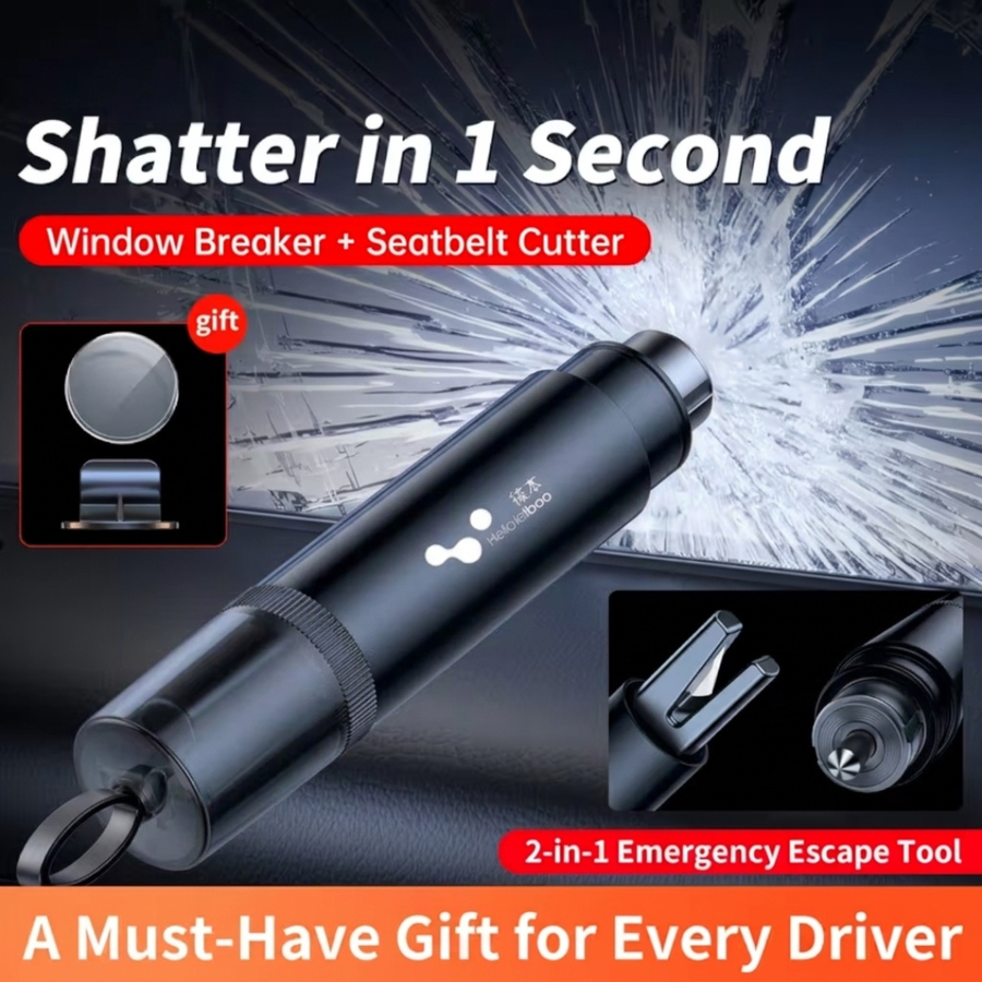 2-in-1 Car Emergency Escape Tool, Black Safety Hammer with Tempered Side-Window Glass Breaker and Hidden Seat Belt Cutter, Compact Portable Vehicle Safety Tool, Universal Fit