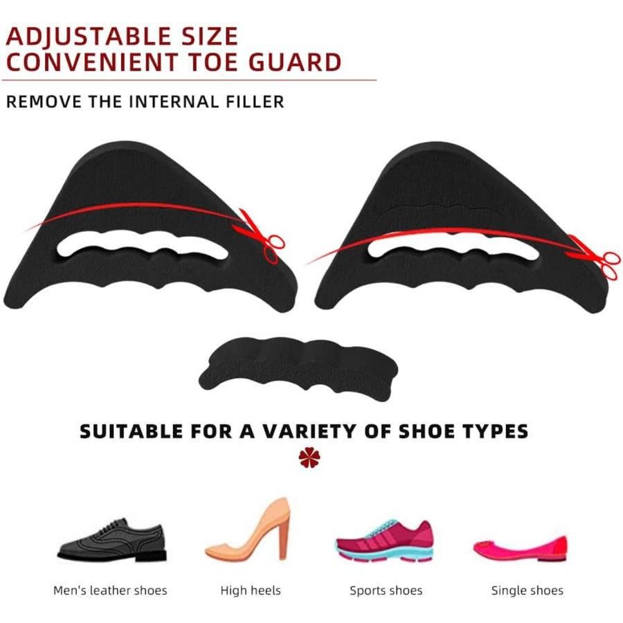 4 Pcs Black EVA Toe Filler Inserts for Shoes Too Big, Soft Adjustable Toe Cushions for Women and Men, Removable Half Inserts for High Heels, Sneakers, Flats, Boots and Dress Shoes