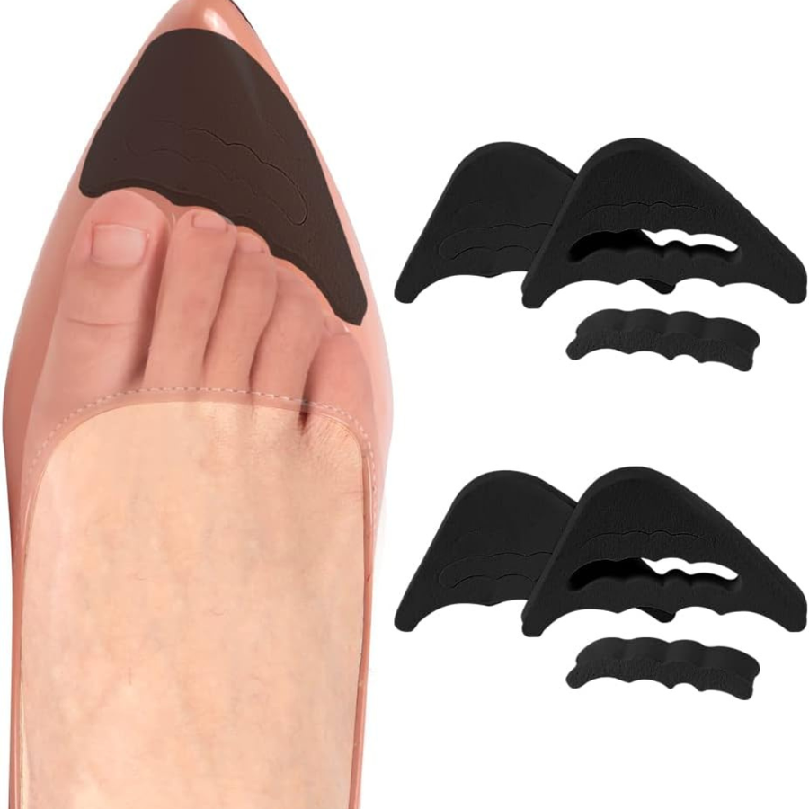 4 Pcs Black EVA Toe Filler Inserts for Shoes Too Big, Soft Adjustable Toe Cushions for Women and Men, Removable Half Inserts for High Heels, Sneakers, Flats, Boots and Dress Shoes