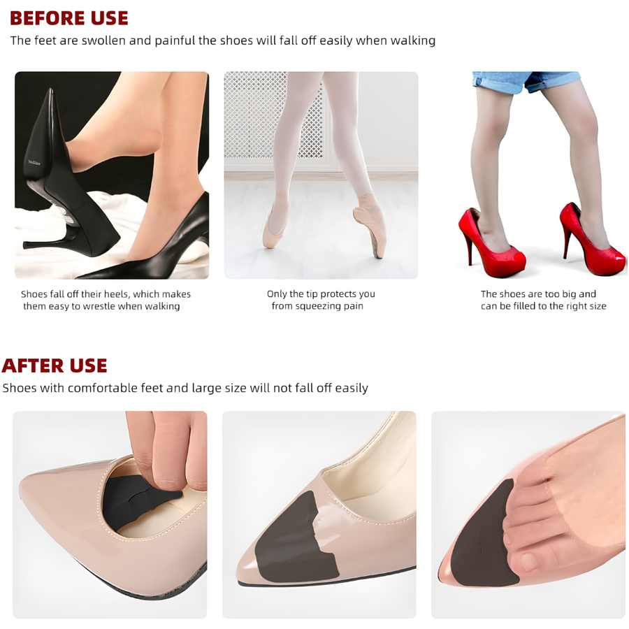 4 Pcs Black EVA Toe Filler Inserts for Shoes Too Big, Soft Adjustable Toe Cushions for Women and Men, Removable Half Inserts for High Heels, Sneakers, Flats, Boots and Dress Shoes