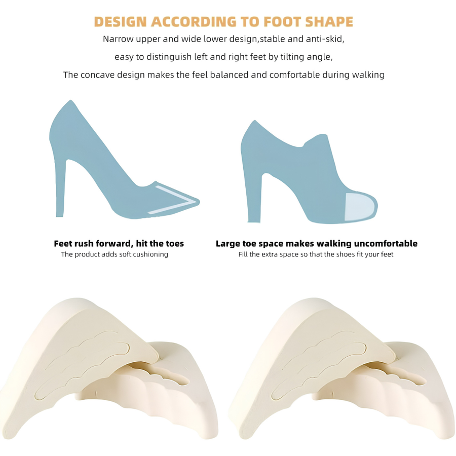 4 Pcs Beige EVA Toe Filler Inserts for Shoes Too Big, Soft Adjustable Toe Cushions for Women and Men, Removable Half Inserts for High Heels, Sneakers, Flats, Boots and Dress Shoes