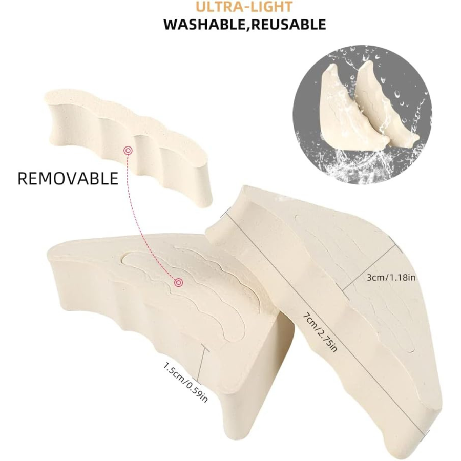 4 Pcs Beige EVA Toe Filler Inserts for Shoes Too Big, Soft Adjustable Toe Cushions for Women and Men, Removable Half Inserts for High Heels, Sneakers, Flats, Boots and Dress Shoes