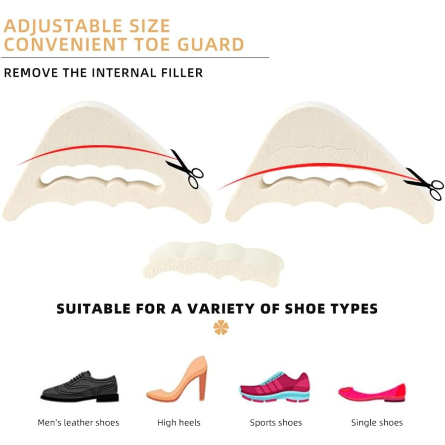4 Pcs Beige EVA Toe Filler Inserts for Shoes Too Big, Soft Adjustable Toe Cushions for Women and Men, Removable Half Inserts for High Heels, Sneakers, Flats, Boots and Dress Shoes