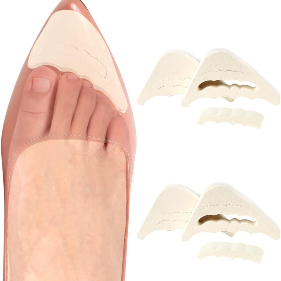 4 Pcs Beige EVA Toe Filler Inserts for Shoes Too Big, Soft Adjustable Toe Cushions for Women and Men, Removable Half Inserts for High Heels, Sneakers, Flats, Boots and Dress Shoes