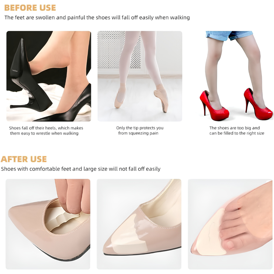 4 Pcs Beige EVA Toe Filler Inserts for Shoes Too Big, Soft Adjustable Toe Cushions for Women and Men, Removable Half Inserts for High Heels, Sneakers, Flats, Boots and Dress Shoes