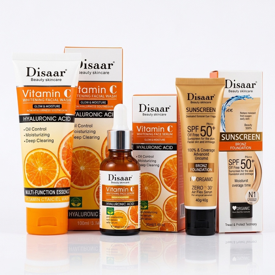 Disaar Vitamin C Morning Routine Bundle (Wash + Serum + Sunscreen SPF 50+)