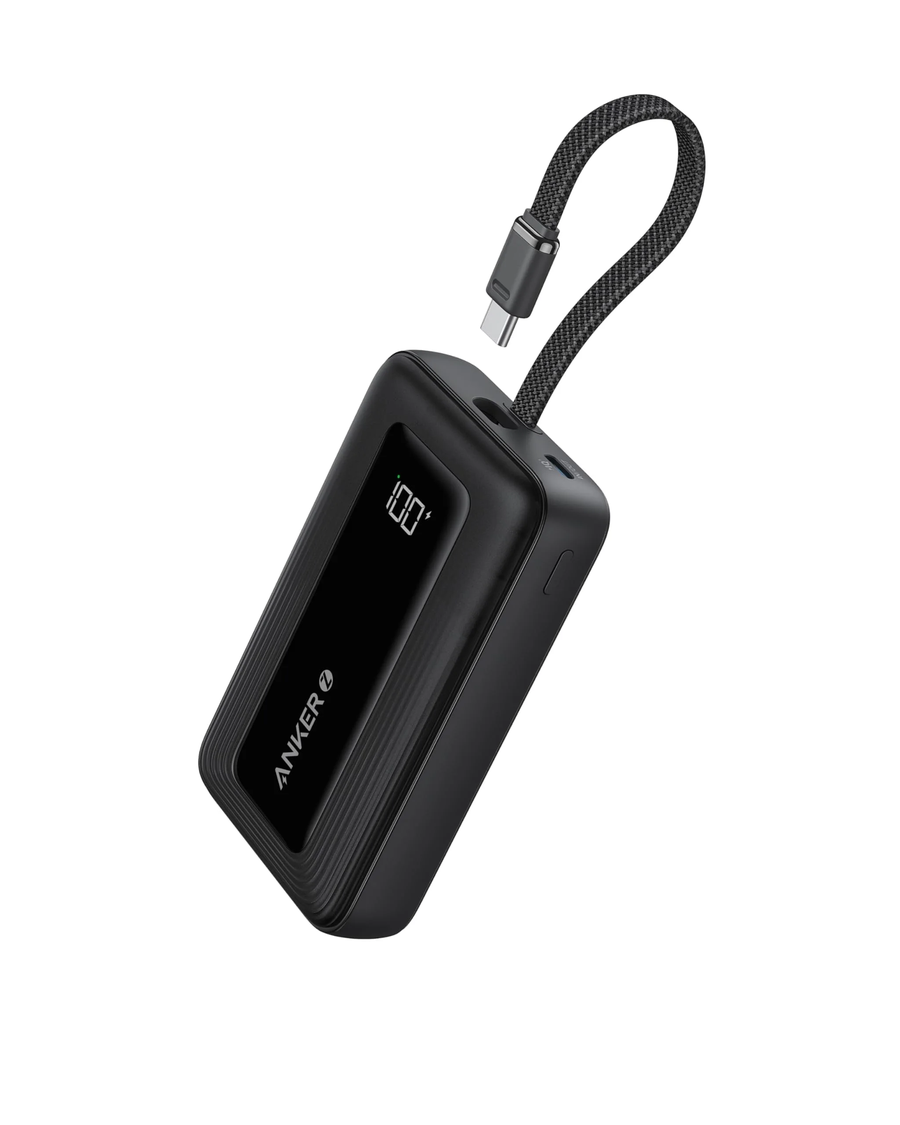 باور بنك أنكر زولو مع كابل USB-C مدمج ، سعة 10,000 ملى امبير ، قدرة 30W ، لون أسود | A1688H11