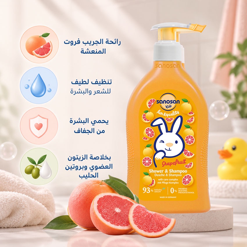 سانوسان كيدز شامبو و شاور ٢×١ برائحه جريب فروت 400 مللي