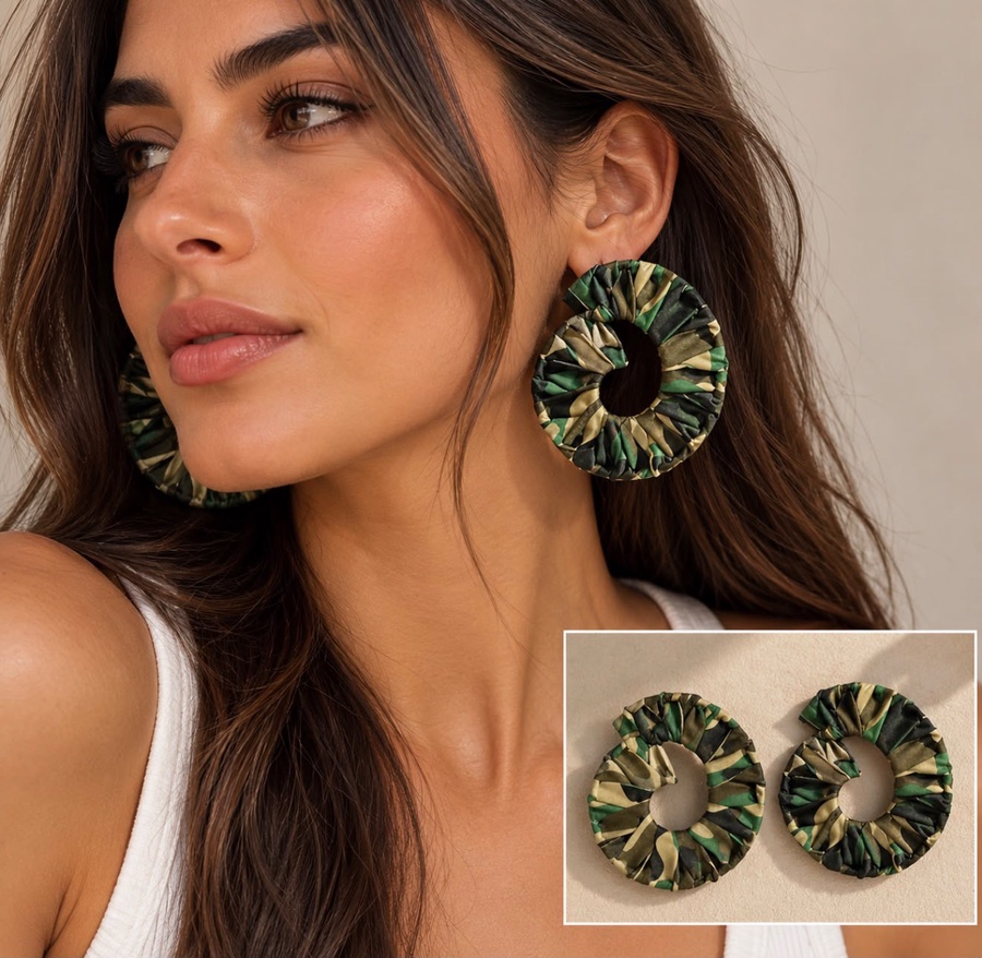 Camouflage Ruched Fabric Hoop Earrings