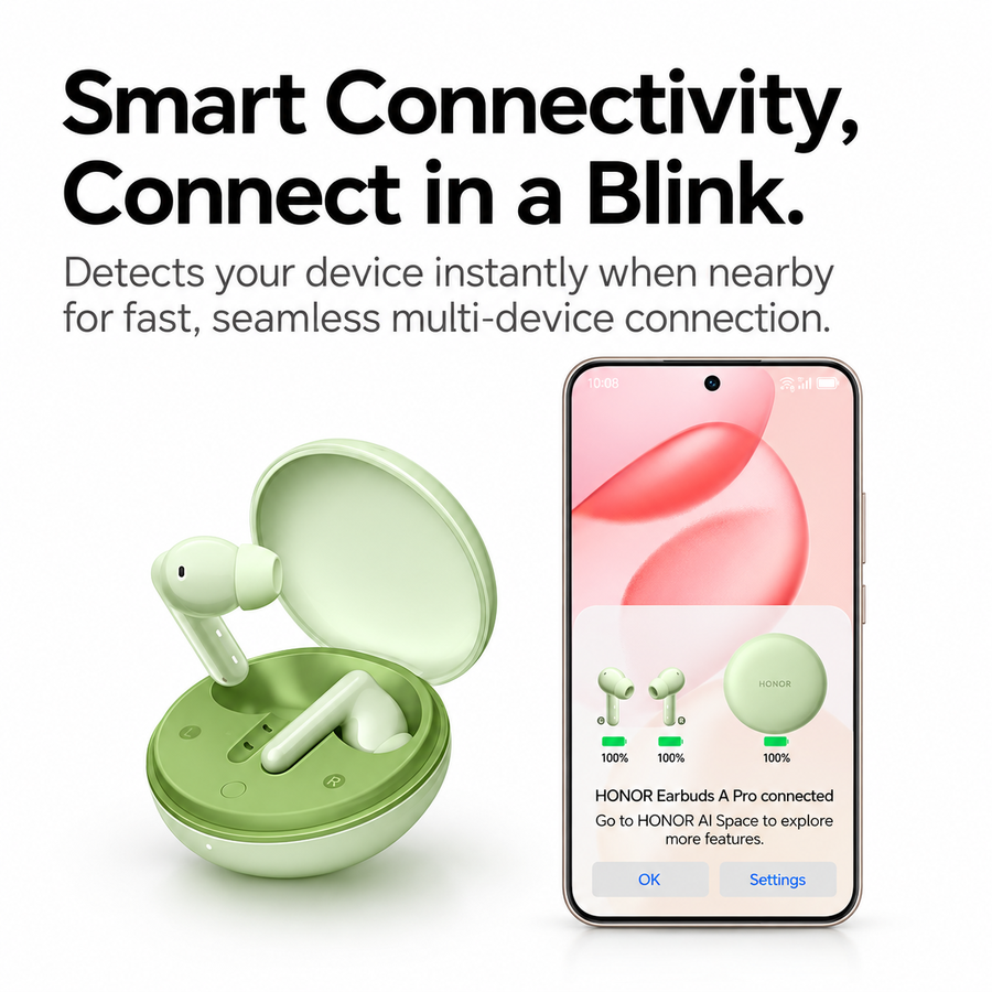 سماعات HONOR Earbuds A Pro بعزل ضوضاء ANC حتى 49dB وبطارية 42 ساعة