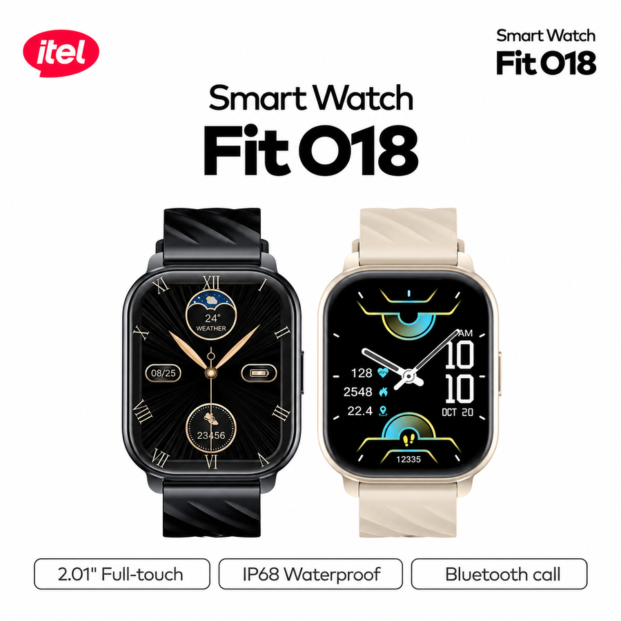 ساعة itel Fit O18 ISW-018 بشاشة 2.01 بوصة ومكالمات Bluetooth وIP68 - ضمان 12 شهر