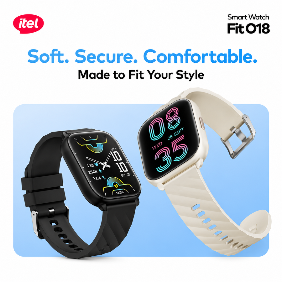 ساعة itel Fit O18 ISW-018 بشاشة 2.01 بوصة ومكالمات Bluetooth وIP68 - ضمان 12 شهر