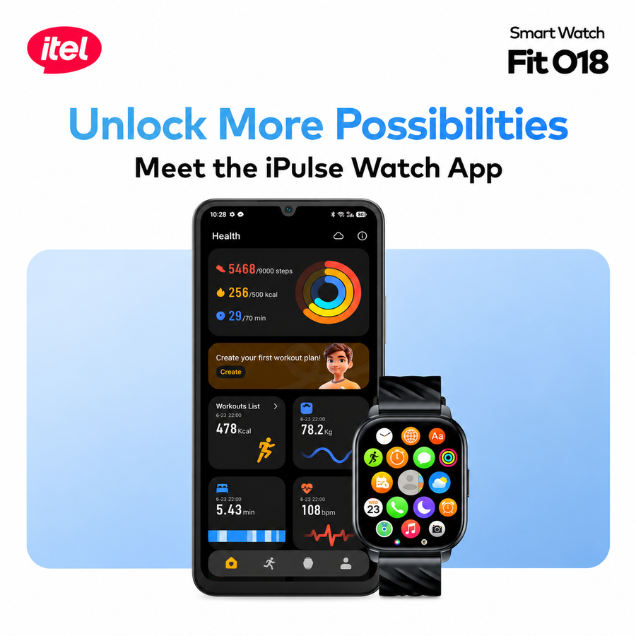 ساعة itel Fit O18 ISW-018 بشاشة 2.01 بوصة ومكالمات Bluetooth وIP68 - ضمان 12 شهر
