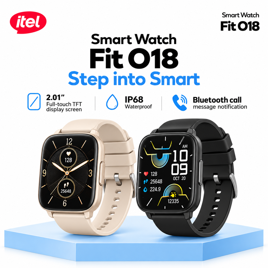 ساعة itel Fit O18 ISW-018 بشاشة 2.01 بوصة ومكالمات Bluetooth وIP68 - ضمان 12 شهر