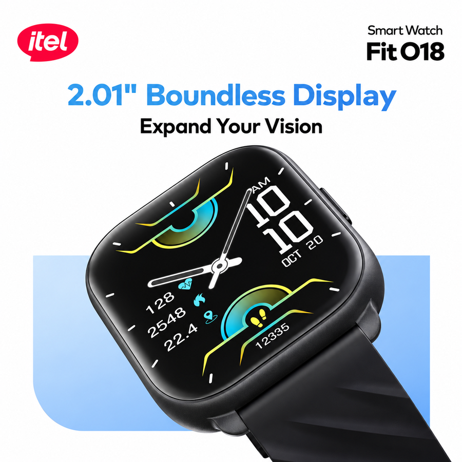ساعة itel Fit O18 ISW-018 بشاشة 2.01 بوصة ومكالمات Bluetooth وIP68 - ضمان 12 شهر