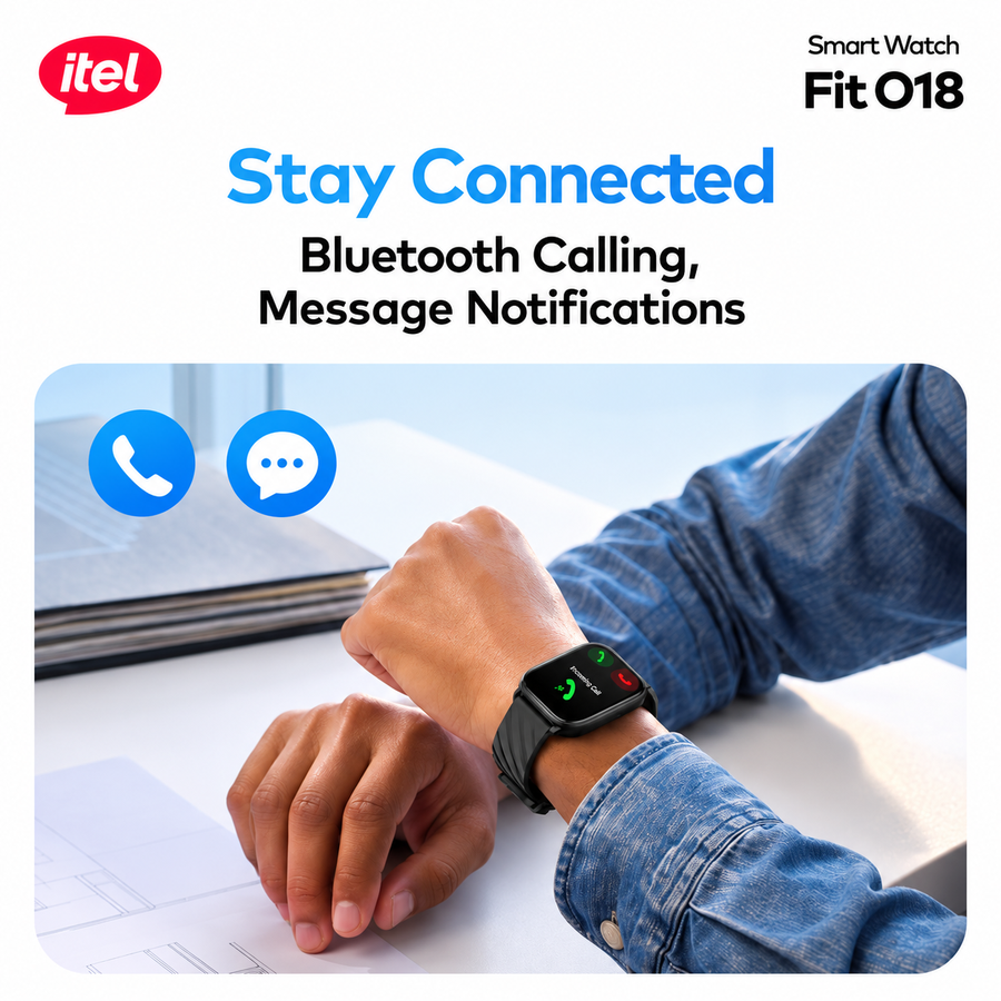 ساعة itel Fit O18 ISW-018 بشاشة 2.01 بوصة ومكالمات Bluetooth وIP68 - ضمان 12 شهر