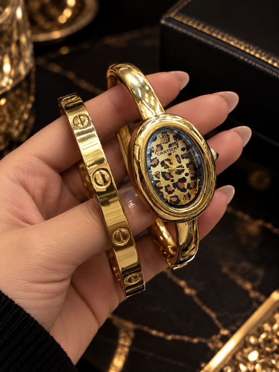 Tiger Watch With Gold Cartier Bracelet
