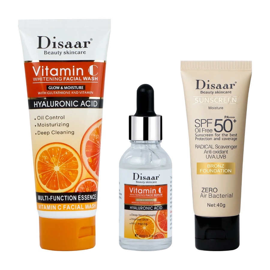 Disaar Vitamin C Morning Routine Bundle (Wash + Serum + Sunscreen SPF 50+)