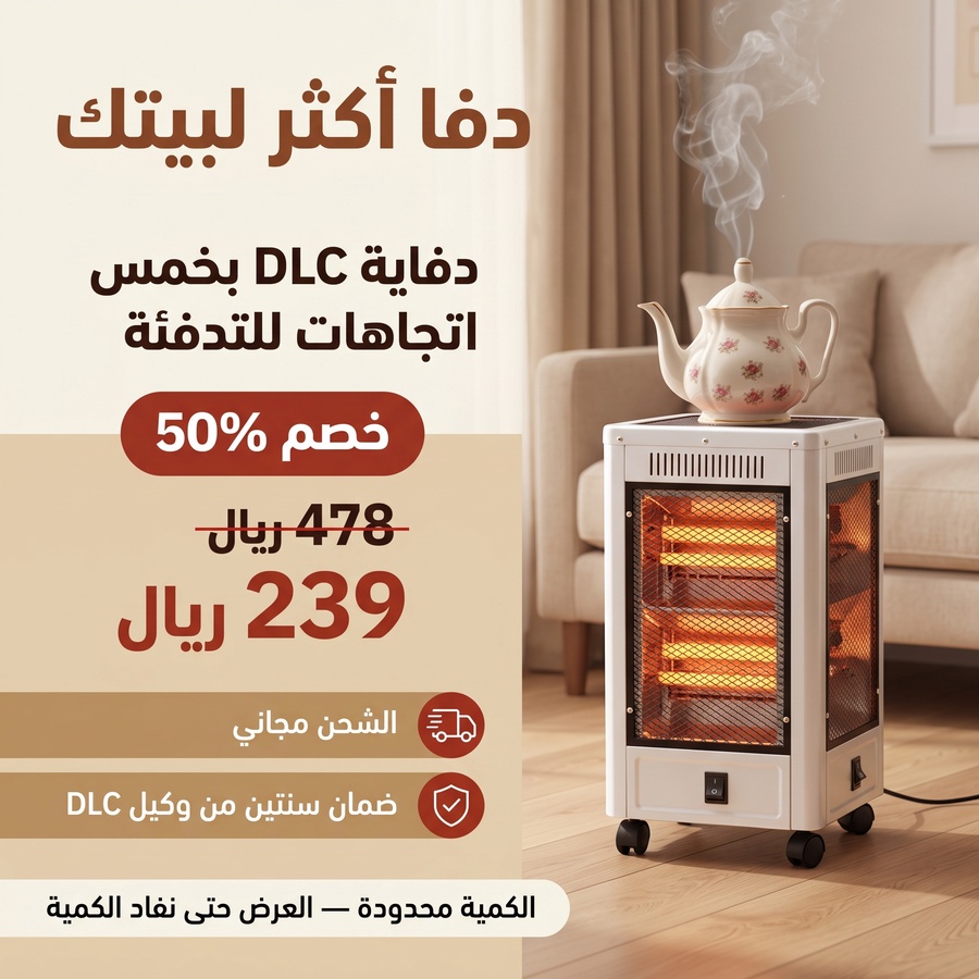 دفاية و سخان 5 اتجاهات لتوزيع الحرارة بشكل متساوٍ  بضمان عامين خصم 50% و شحن مجاني حتي نفاذ الكمية