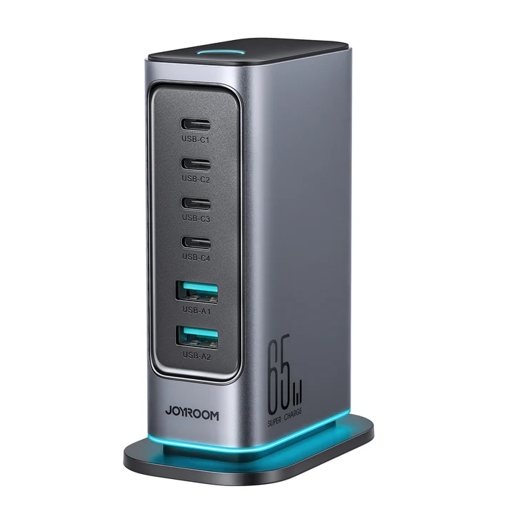 شاحن جويروم  متعدد المنافذ بقدرة 65 وات بتقنية جان- Joyroom JR-TCM02 65W GaN Multi-Port Charger Station (ضمان 12 شهر)