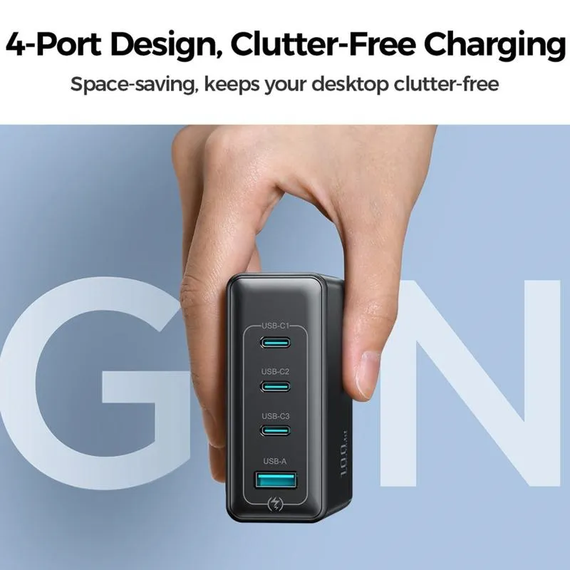 شاحن جويروم 100وات جان مع كابل تايب سي 2 متر- JOYROOM 100W GaN Charger Set with 2M Type-C To Type-C JR-TG11EU (ضمان 12 شهر)