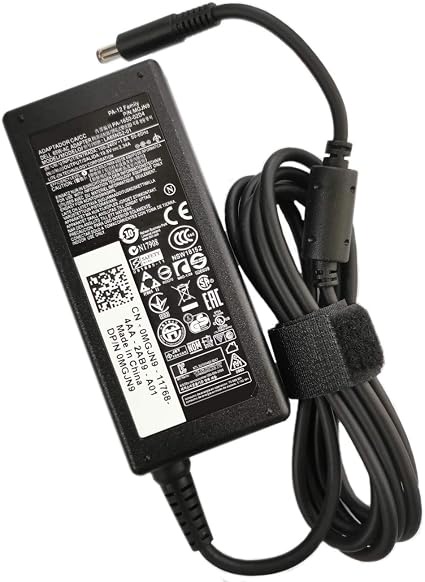 Designed for compatible Dell laptops requiring a 65W adapter with a 19.5V output and a 4.5 × 3.0 mm small barrel connector